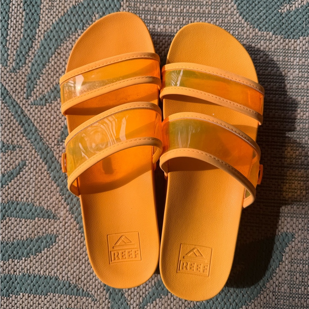Women’s REEF Vista Hi-Energy Neon Orange Platform Slide Sandals | Size 🔟